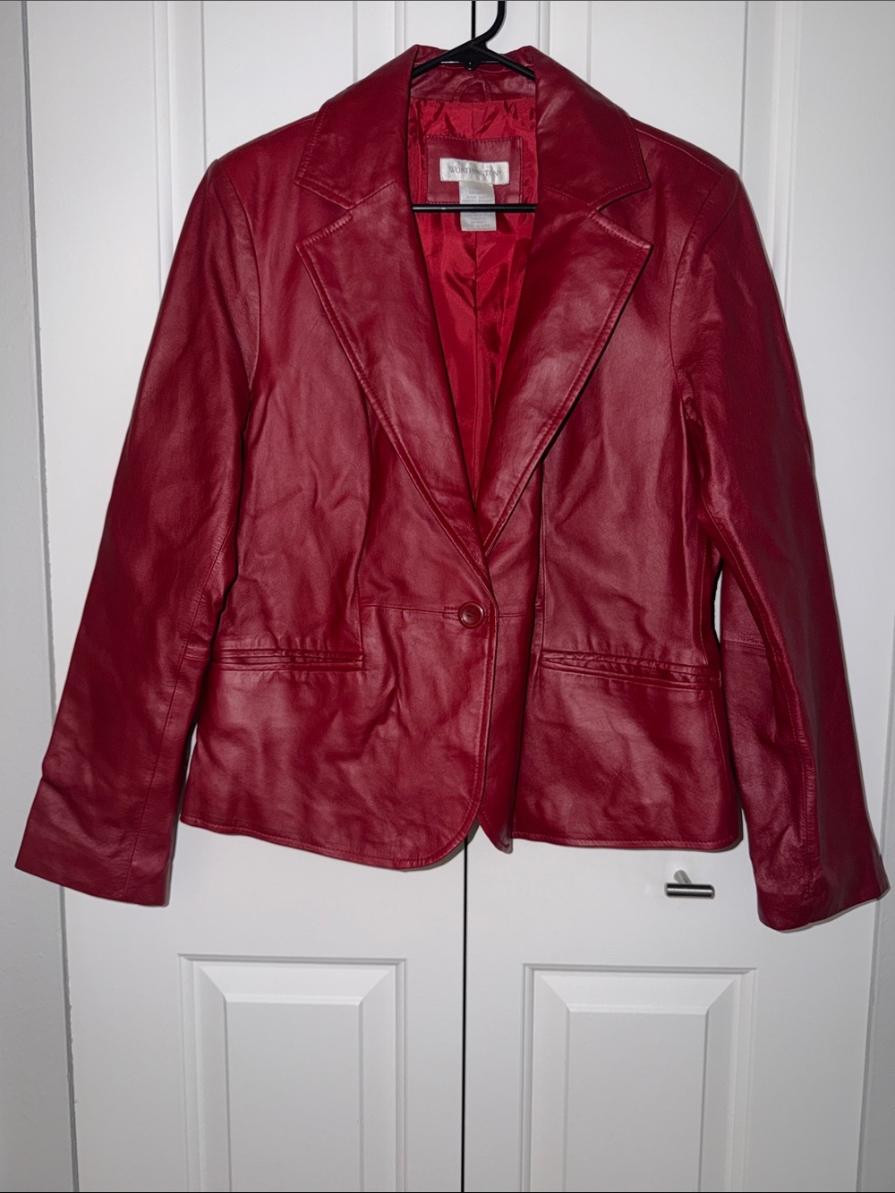 Red Leather Single-Button Blazer